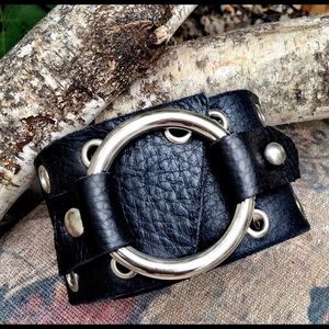 Black leather cuff bracelet handmade